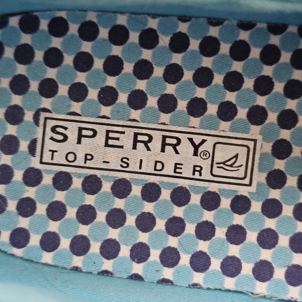 Sperry Top-Slider Floral Canvas Blue & Cream Boat Shoes  Size 8.5 - Picture 9 of 11